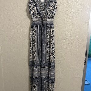 Venus Blue and White Patterned Maxi Dress